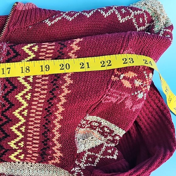 ✨ Free People Metallic Fair Isle Tunic Sweater – Size L (Burgundy Multi) - Picture 10 of 10